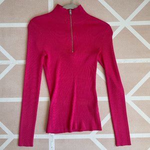 Half Zip Ribbed Knit Turtleneck